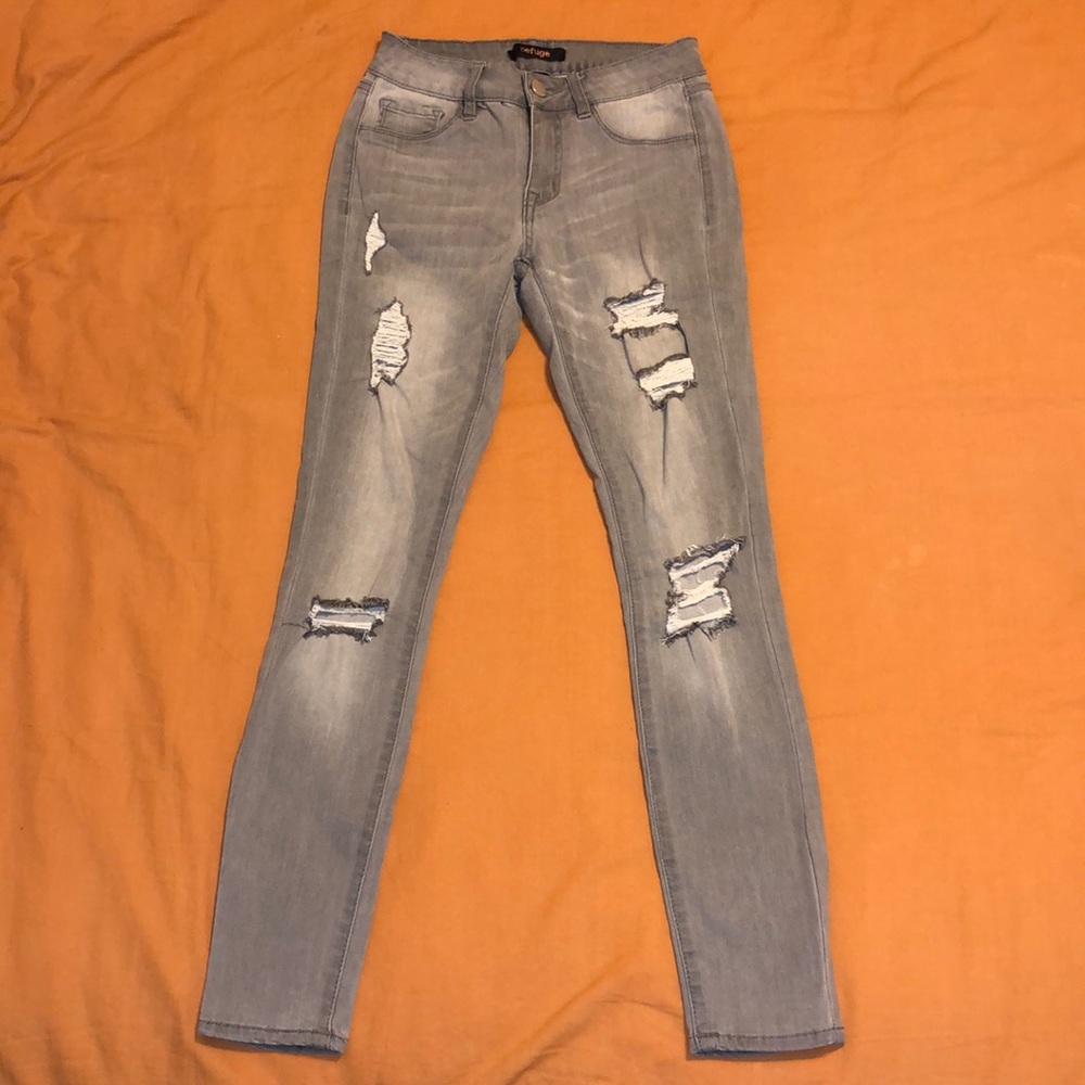Refuge Grey Ripped Skinny Jeans